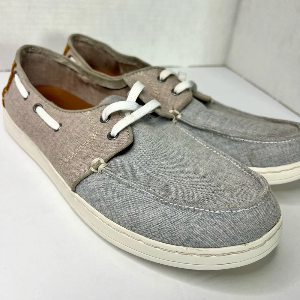Toms Gray Lace Up Low Top Moc Toe Flat Casual Boat Shoes Size Mens 8 Women's 9.5
